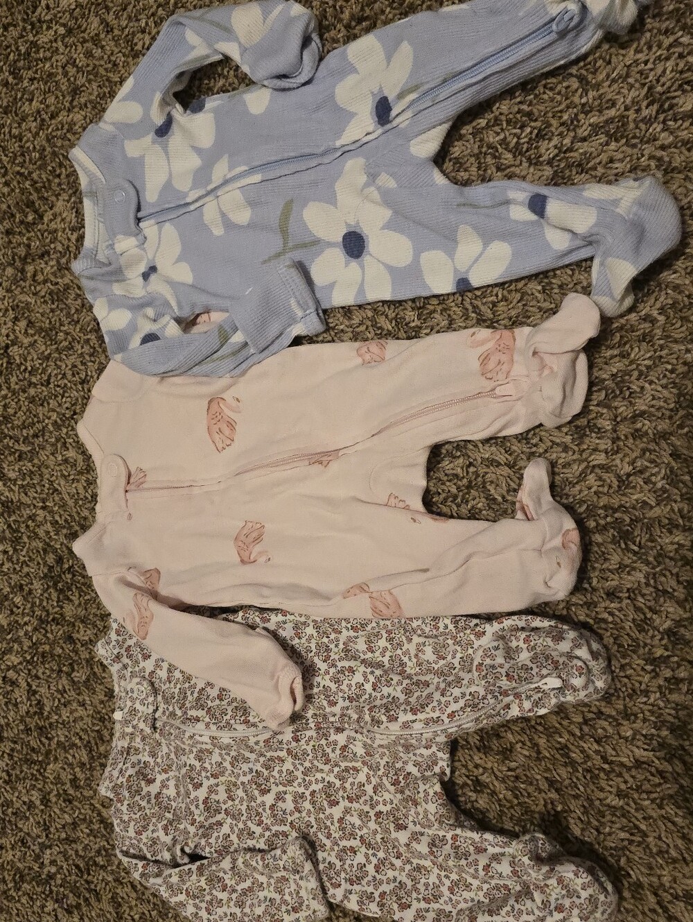 3-Pack Baby Footed Pajama Sleepers - Blue Floral, Pink, Cream Floral